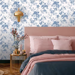 Elegant Home Chinoiserie Exotic Birds Floral Leaf Flowers Leaves Wallpaper - Blue 260554