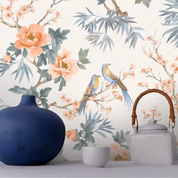 Elegant Home Chinoiserie Exotic Birds Floral Leaf Flowers Leaves Wallpaper - Pink 260561