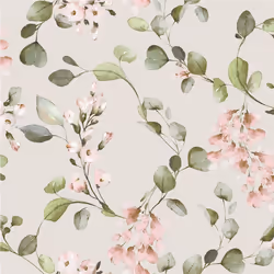 Rasch Rosalie Floral Leaf Trail Leaves Cream Green Pink Wallpaper