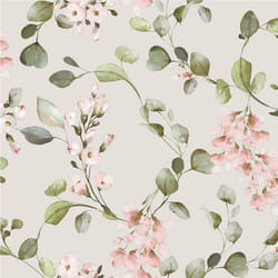 Rasch Rosalie Floral Leaf Trail Leaves Cream Green Pink Wallpaper