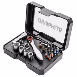 Reversible Ratchet Bit; GRAPHITE; Phillips-head (PH), Pozidriv (PZ), Slot, Hexagon Socket, Female Torx, Male Hex Plastic Cass ...