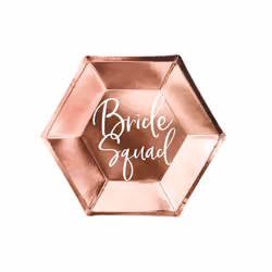 PartyDeco Bride squad, Plate, Hexagon, Paper, Rose gold, Image, 25 pc(s)