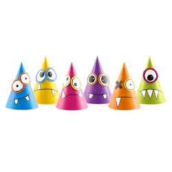 PartyDeco Party Hats Monsters, mix, 16cm, Party hat, Multicolour, Birthday, 160 mm, 10 cm, 6 pc(s)