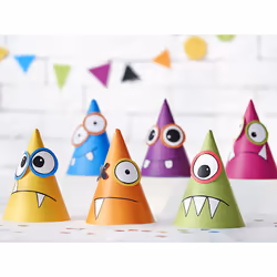PartyDeco Party Hats Monsters, mix, 16cm