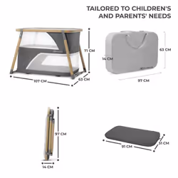 Kinderkraft Cot 4 in 1 SOFI, Travel Cot, Playpen, Cradle in one, Quick Folding, with Accessories, Mattress, Bag, Scandinavian Style,