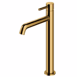 Gold Coloured Brass Bathroom Basin Faucet Standing Tall Mixer Tap Single Lever
