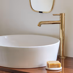 Gold Coloured Brass Bathroom Basin Faucet Standing Tall Mixer Tap Single Lever