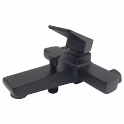 Black Bath Mixer Tap Wall Mounted Rectangle Shaped with Shower Hose Connection