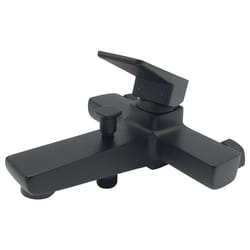 Black Bath Mixer Tap Wall Mounted Rectangle Shaped with Shower Hose Connection