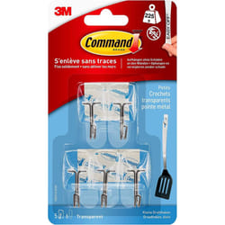 3M Command Wire Hooks With Clear Strips Small 5 Hooks & 6 Small Strips