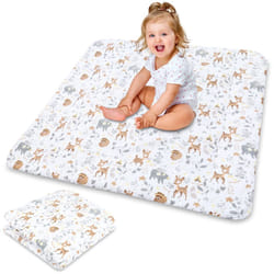 Crawling mat for Baby Play mat 100x100 cm Padded - Crawling mat Large Thick Foldable playpen Insert Made of Cotton Deer Light Gray