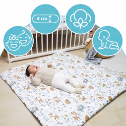 Crawling mat for Baby Play mat 100x100 cm Padded - Crawling mat Large Thick Foldable playpen Insert Made of Cotton Deer Light Gray