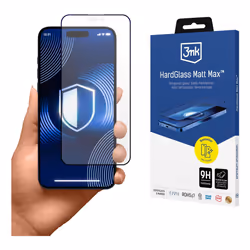 3MK HardGlass Matt Max, Apple, iPhone 16 Pro Max, Drop resistant, Impact resistant, Reflective, Black, Transparent, 1 pc(s)