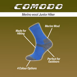 Comodo - 1 Pack Kids Merino Wool Hiking Socks - 11-14 Years, Pink