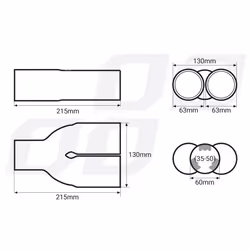 AMiO MT 004 01304 Tailpipe 60, 63(x2) V Shape Stainless Steel 215