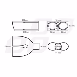 AMiO MT 010 01310 Tailpipe 56, 85/67(x2) V Shape Stainless Steel 230, 214