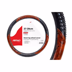Steering wheel cover; AMiO; SWC-11; black, brown 37-39 Leatherette wood effect