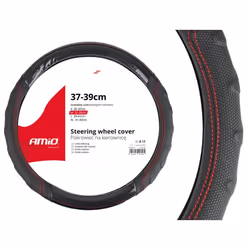 Steering wheel cover; AMiO; SWC-21; black 37-39 Leatherette, Rubber