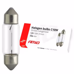 Bulb; AMiO; 12 10 C10W S8,5d 31 Interior Trim, outer, Licence Plate Light; for BMW, FORD, VAUXHALL, VOLKSWAGEN, ALFA ROMEO