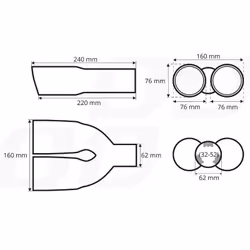 AMiO MT 022 02646 Tailpipe 76  Stainless Steel 240, 220 62