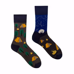 SPOX SOX - 1 Pack Unisex Mismatched Novelty Odd Socks - Camping - 7-10 UK, Camping