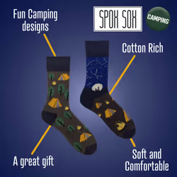 SPOX SOX - 1 Pack Unisex Mismatched Novelty Odd Socks - Camping - 7-10 UK, Camping