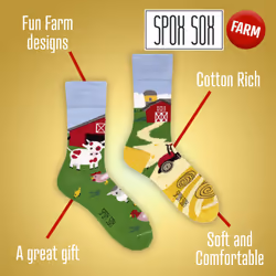 SPOX SOX - 1 Pack Unisex Mismatched Novelty Odd Socks - Farm - 4-6 UK, Farm