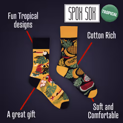 SPOX SOX - 1 Pack Unisex Mismatched Novelty Odd Socks - Tropical - 11-13 UK, Tropical