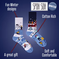 SPOX SOX - 1 Pack Unisex Mismatched Novelty Odd Socks - Winter Activities - 4-6 UK, Winter Activities