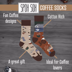 SPOX SOX - 1 Pack Unisex Mismatched Novelty Odd Socks - Coffee - 7-10 UK, Coffee