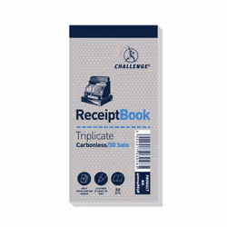 Challenge 140x70mm Triplicate Receipt Book Carbonless 1-50 Taped Cloth