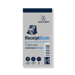 Challenge 140x70mm Triplicate Receipt Book Carbonless 1-50 Taped Cloth