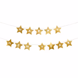 PartyDeco Happy New Year, Garland, Paper, Gold, Monochromatic, New Year's Eve, Star