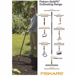 Fiskars QuikFit Push-Pull Weeder, Tool Head, Length: 25 cm, Width: 15.5 cm, Steel blade, Black/Orange, 1000738