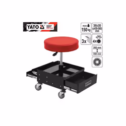 YATO YT-08795, adjustable workshop seat with drawers, on swivel wheels soft seat