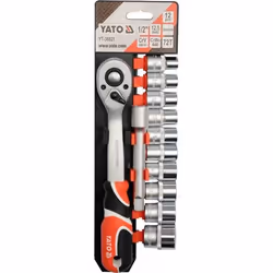 Yato YT-38821, Socket wrench set, 12 pc(s), Chrome, Orange, Plastic, Steel, 12.5 cm, 1.6 kg