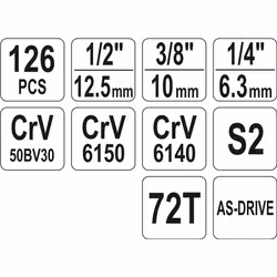 YATO YT-38875 Tool kit 12.5 (1/2"), 6.3 (1/4"), 10 (3/8")