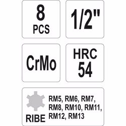 YATO YT-1068 Socket set 8 Chrome-Molybdenum Steel 1/2