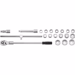 Yato YT-1335, Socket wrench set, 20 pc(s), Black, Chrome, Chromium-vanadium steel