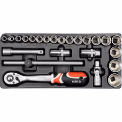 Yato YT-5537, Socket set, 1/2", Metric, 23 head(s), Chromium-molybdenum steel, 385 mm