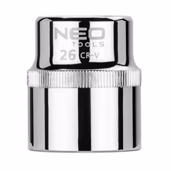 Socket; NEO TOOLS; 1/2 3124 26 mm Chrome Vanadium Steel SuperLock