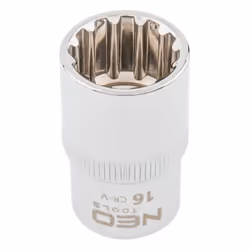Socket; NEO TOOLS; 1/2 3124 16 mm Chrome Vanadium Steel Spline