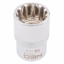 Socket; NEO TOOLS; 1/2 3124 18 mm Chrome Vanadium Steel Spline