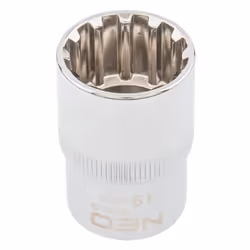 Socket; NEO TOOLS; 1/2 3124 19 mm Chrome Vanadium Steel Spline