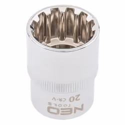 Socket; NEO TOOLS; 1/2 3124 20 mm Chrome Vanadium Steel Spline