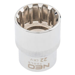 NEO TOOLS 08-594 Socket 1/2 3124 22 mm Chrome Vanadium Steel Spline