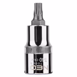 Socket; NEO TOOLS; 1/2 T40 Chrome Vanadium Steel, Tool Steel Female Torx