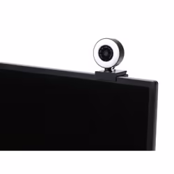 Platinet USB Webcam with Ring Light, Two Megapixels, 1080p Full HD, USB-A, Integrated Microphone (noise cancelling), Adjustable Clip Base, 30 frames per second, Black, Cable 1.5m, One Year Warranty, Box