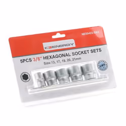 Socket set; ENERGY; 5 Hexagon Chrome Vanadium Steel 3/8