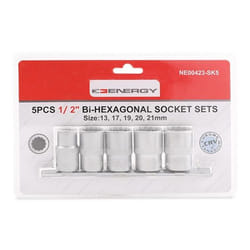 ENERGY NE00423-SK5 Socket set 5 Double Hexagon Chrome Vanadium Steel 1/2